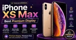 iPhone XS Max in gold showing its front and back design with a 6.5-inch Super Retina OLED display