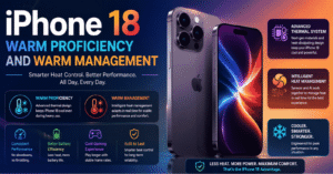 Concept render of the iPhone 18 highlighting rumored heat management features, including an advanced thermal system, improved cooling, intelligent heat control, and better sustained performance.
