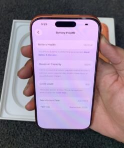 Front display of an iPhone 17 Pro showing iOS Battery Health settings screen at 100 percent capacity.
