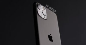 Space Gray Apple iPhone 11 Pro showing back panel and triple camera bump with 11 PRO text overlay