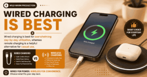 Wired charging vs wireless charging for iPhone showing fast wired charging and MagSafe wireless charging
