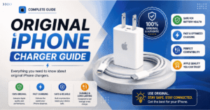 Original Apple iPhone charger guide featuring authentic Apple 20W USB-C power adapter and charging cable