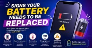 iPhone showing a low battery warning with signs that indicate the battery may need replacement