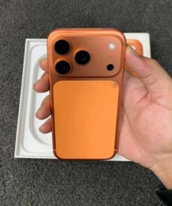 Full back view of a copper orange iPhone 17 Pro non pta showing the redesigned wide camera island with triple lenses.