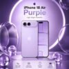 Promotional concept poster graphic of an ultra-thin Purple iPhone 18 Air showcasing a horizontal dual-camera visor and front display against a purple background.